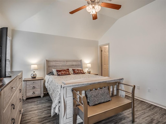 623 SW 37th St, Moore, OK 73160 - bedroom with lofted ceiling, dark wood finished floors, and a ceiling fan