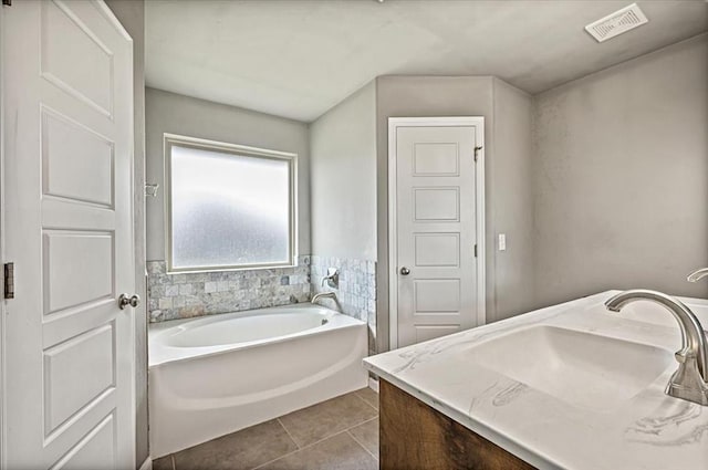 1109 Chestnut Creek Dr, Yukon, OK 73099 - bathroom with a bath, tile patterned floors, and vanity