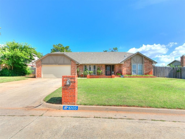 6105 W Gun Hill Way, Warr Acres, OK 73132 - ranch-style home with driveway, brick siding, an attached garage, and a shingled roof