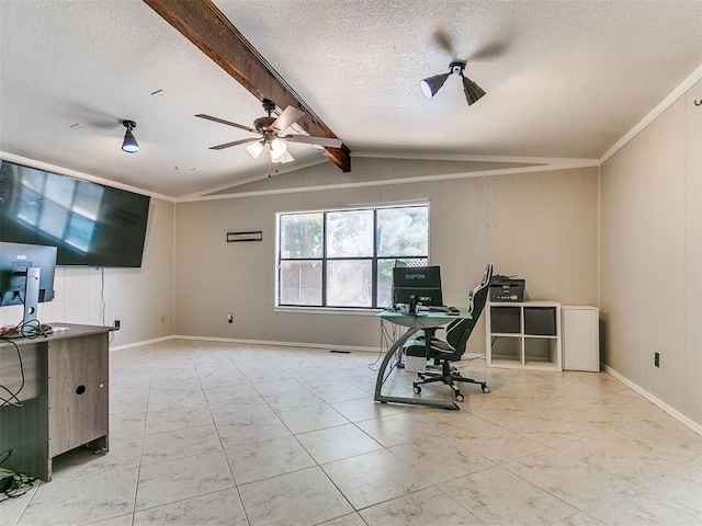 6105 W Gun Hill Way, Warr Acres, OK 73132 - office space featuring ceiling fan, a textured ceiling, and tile patterned floors