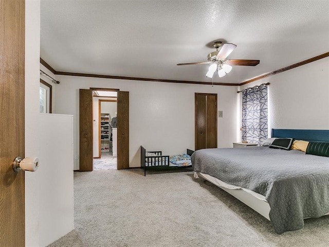 6105 W Gun Hill Way, Warr Acres, OK 73132 - bedroom featuring carpet floors, ornamental molding, and ceiling fan