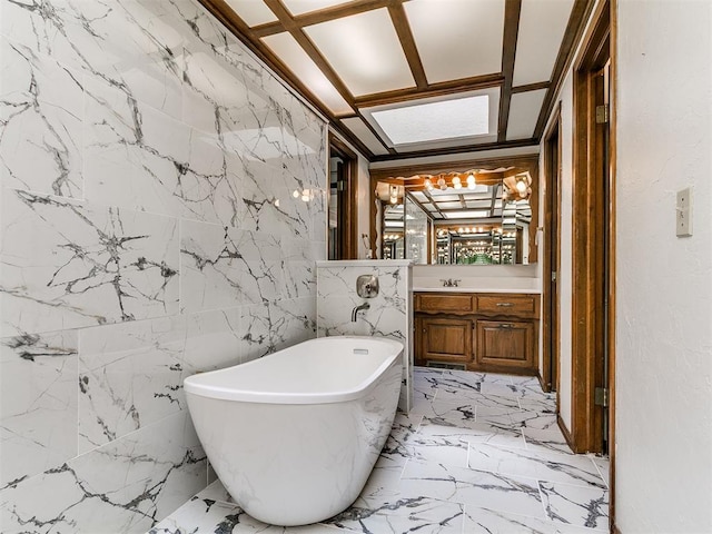 6105 W Gun Hill Way, Warr Acres, OK 73132 - full bath featuring a soaking tub, vanity, and marble finish floors