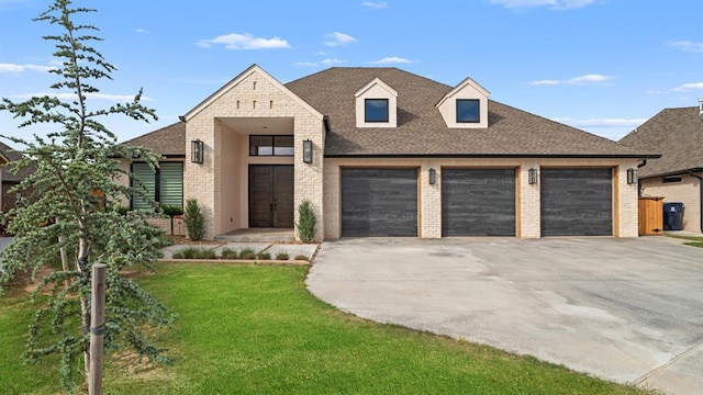 10105 SW 25th Ct, Yukon, OK 73099 - view of front of property with brick siding, a shingled roof, a garage, and a front yard