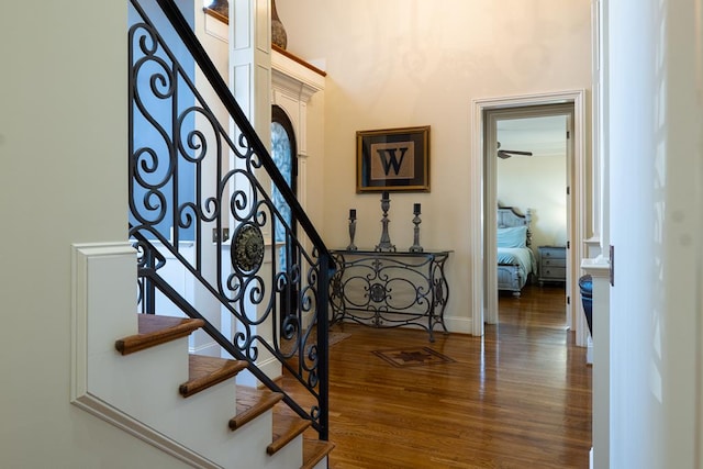 interior space featuring hardwood / wood-style floors and ceiling fan