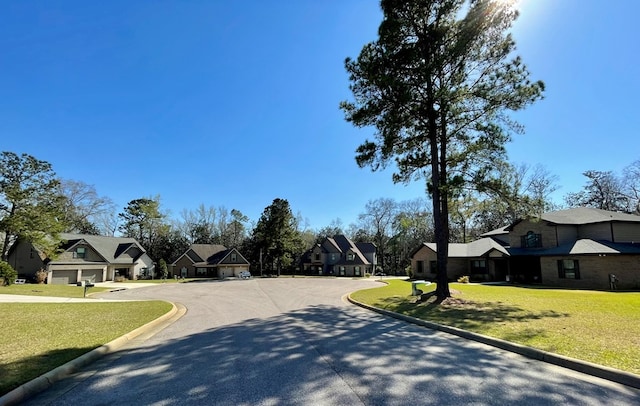 view of street with curbs and a residential view