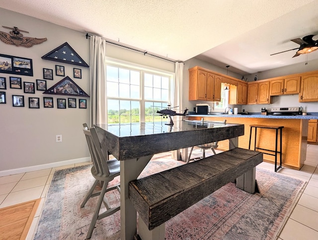 1370 Coach Rd, Slocomb, AL 36375 - dining room featuring light tile patterned floors, plenty of natural light, a textured ceiling, and a ceiling fan