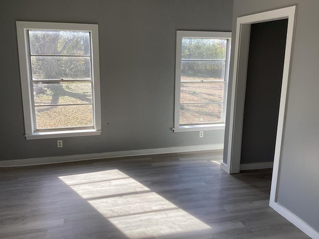 empty room with dark hardwood / wood-style floors