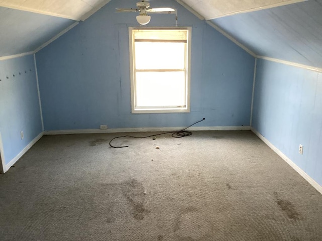 additional living space featuring lofted ceiling and carpet floors