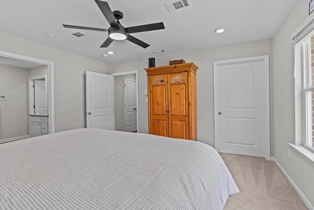 630 Ridgeland Rd, Dothan, AL 36301 - bedroom featuring light carpet, recessed lighting, and a ceiling fan