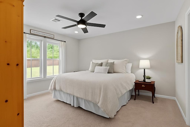 630 Ridgeland Rd, Dothan, AL 36301 - bedroom featuring light carpet, recessed lighting, and ceiling fan