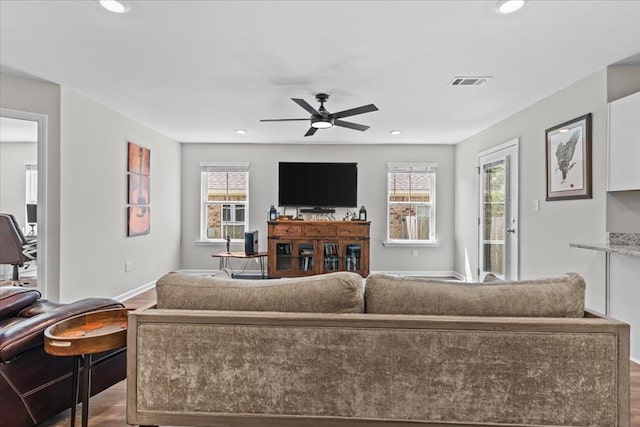 630 Ridgeland Rd, Dothan, AL 36301 - living area featuring plenty of natural light, a ceiling fan, recessed lighting, and wood finished floors