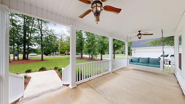 view of patio with covered porch and ceiling fan