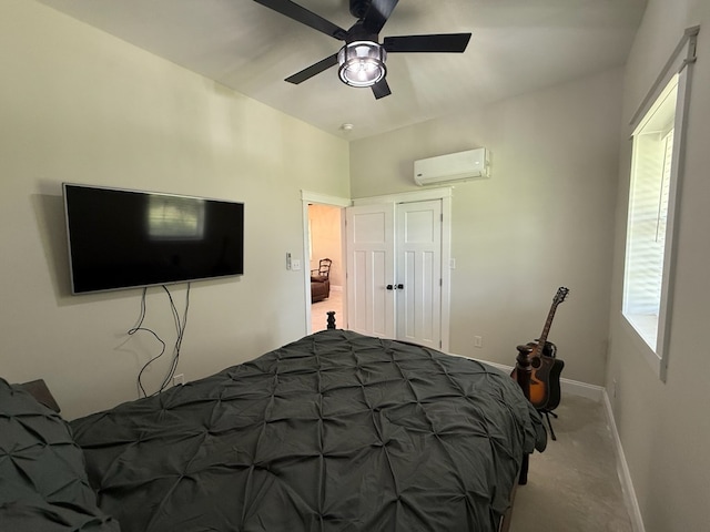 245 County Road 422, Abbeville, AL 36310 - bedroom with a wall mounted air conditioner, carpet flooring, and a ceiling fan