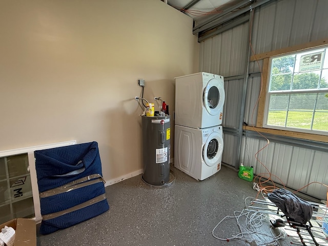 245 County Road 422, Abbeville, AL 36310 - laundry area with stacked washer / dryer and water heater