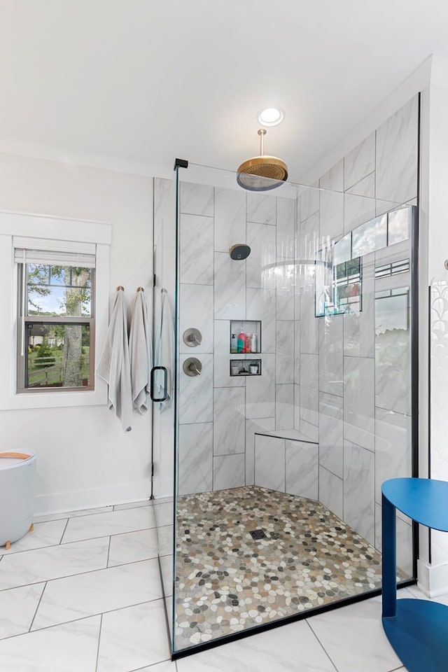 481 Grace Dr, Newton, AL 36352 - bathroom featuring a shower stall, baseboards, and recessed lighting