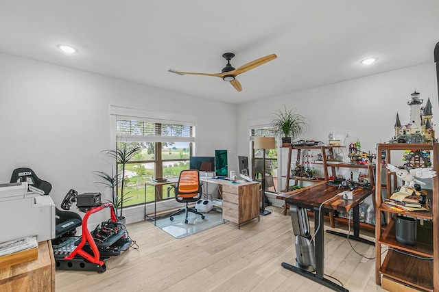 481 Grace Dr, Newton, AL 36352 - office space featuring a ceiling fan, light wood-style floors, and recessed lighting