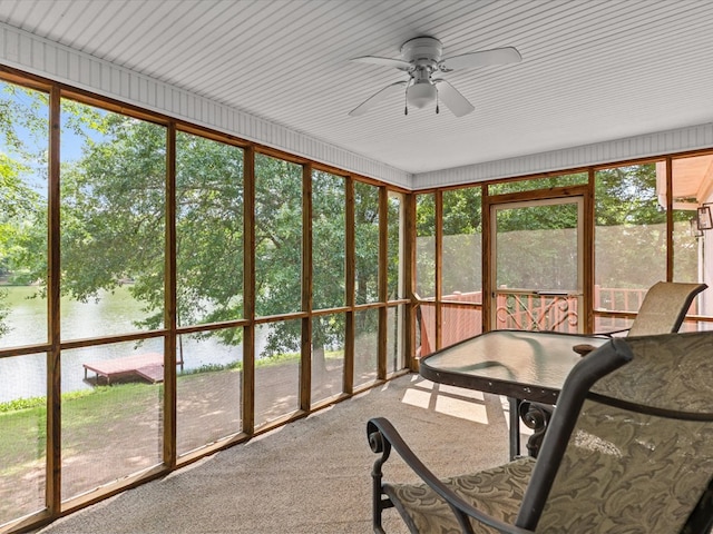 3602 Lake Oak Ridge Dr, Enterprise, AL 36330 - sunroom / solarium featuring a ceiling fan, a water view, and healthy amount of natural light