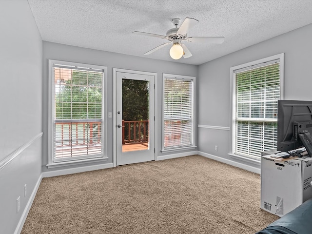 3602 Lake Oak Ridge Dr, Enterprise, AL 36330 - interior space with ceiling fan, a textured ceiling, carpet floors, and baseboards