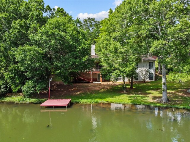 3602 Lake Oak Ridge Dr, Enterprise, AL 36330 - dock area featuring stairs, a lawn, and a deck with water view