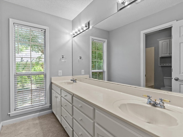 3602 Lake Oak Ridge Dr, Enterprise, AL 36330 - bathroom featuring double vanity, a textured ceiling, healthy amount of natural light, and baseboards