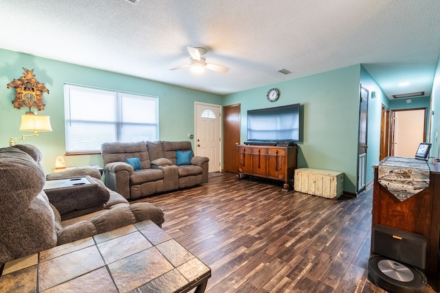 847 Phyllis Ave, Enterprise, AL 36330 - living area with ceiling fan, dark wood finished floors, and a textured ceiling