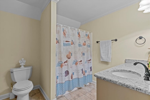bathroom featuring baseboards, tile patterned flooring, and ornamental molding