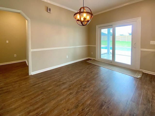 30 Cotton Creek Blvd, Enterprise, AL 36330 - unfurnished room with dark wood-type flooring, a chandelier, and crown molding