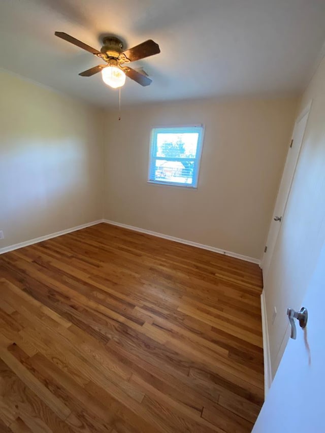 empty room featuring ceiling fan and wood-type flooring