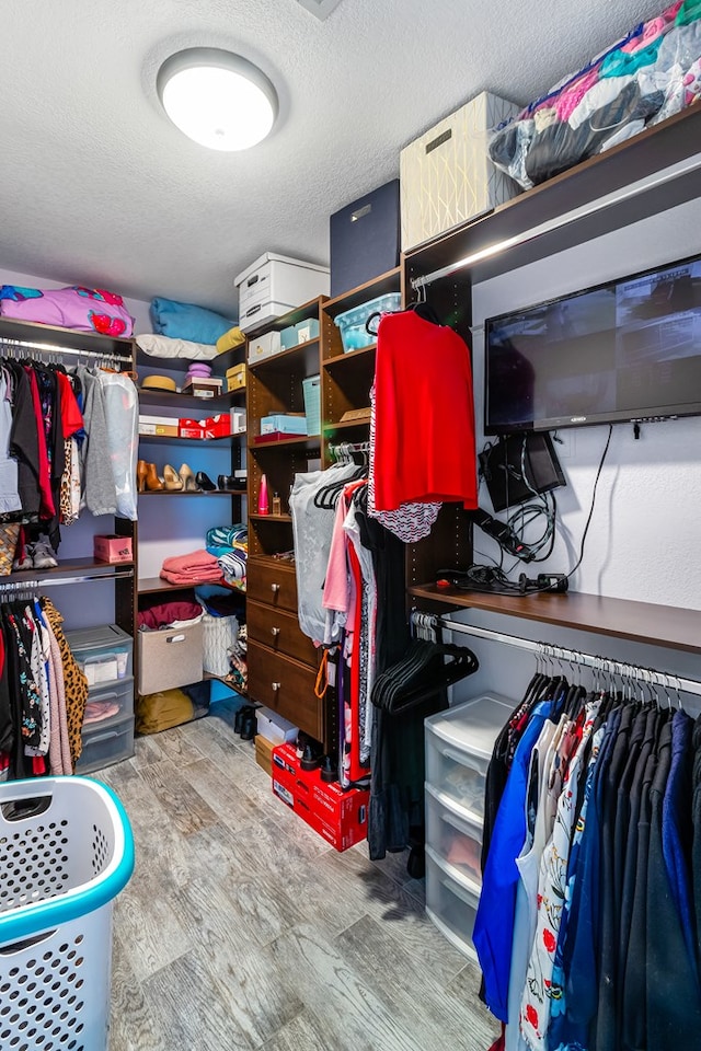 spacious closet featuring light hardwood / wood-style flooring