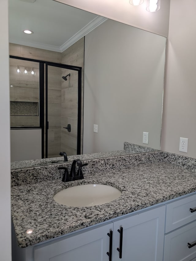 12589 Fortner St, Newton, AL 36352 - full bath featuring ornamental molding, vanity, and a shower stall