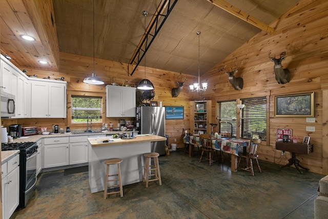 806 County Road 14, Midland City, AL 36350 - kitchen featuring appliances with stainless steel finishes, wooden walls, concrete floors, a sink, and light countertops