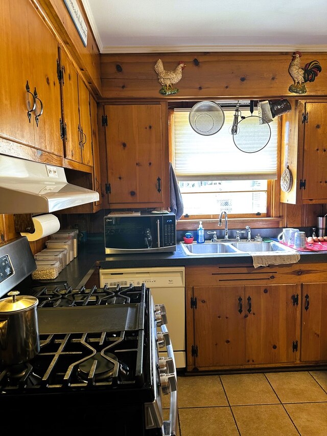 kitchen with sink, light tile patterned floors, and stainless steel appliances