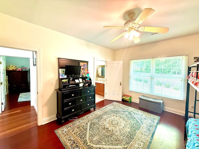 403 Stonegate Dr, Dothan, AL 36305 - bedroom featuring dark wood-style flooring and ceiling fan