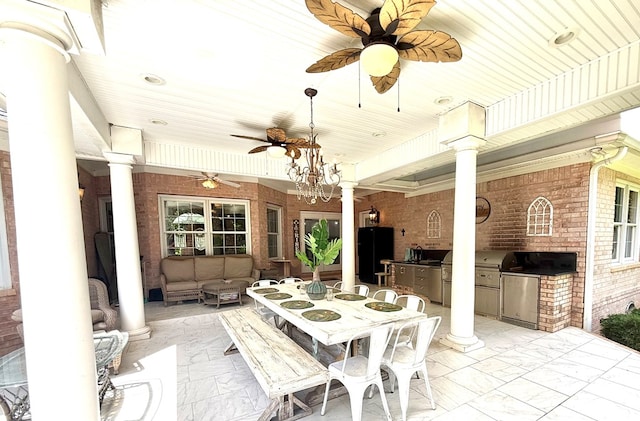 403 Stonegate Dr, Dothan, AL 36305 - view of patio featuring exterior kitchen, a ceiling fan, and outdoor dining space
