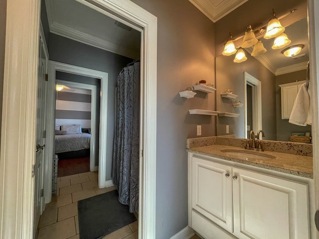 1621 Adkinson Rd, Newton, AL 36352 - full bath featuring tile patterned floors, vanity, crown molding, baseboards, and ensuite bathroom