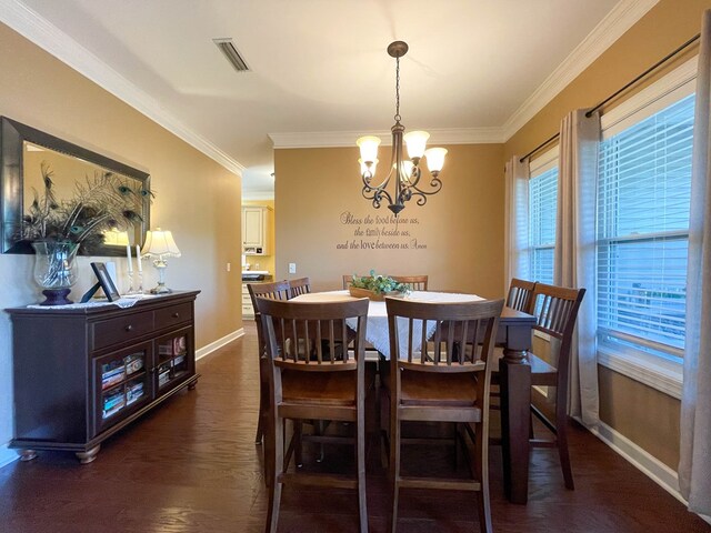 1621 Adkinson Rd, Newton, AL 36352 - dining space with a chandelier, ornamental molding, baseboards, and healthy amount of natural light