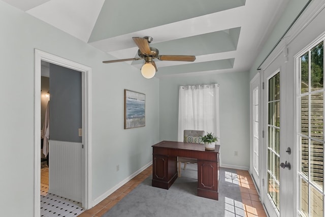 102 Lindsey Ln, Dothan, AL 36305 - office with light tile patterned flooring, a ceiling fan, and baseboards
