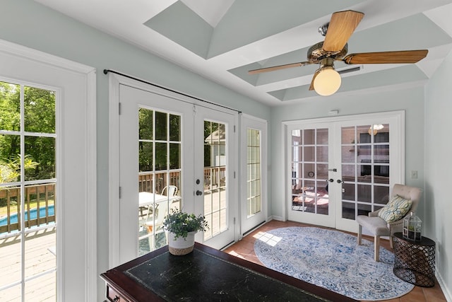 102 Lindsey Ln, Dothan, AL 36305 - doorway to outside with french doors, ceiling fan, and tile patterned flooring