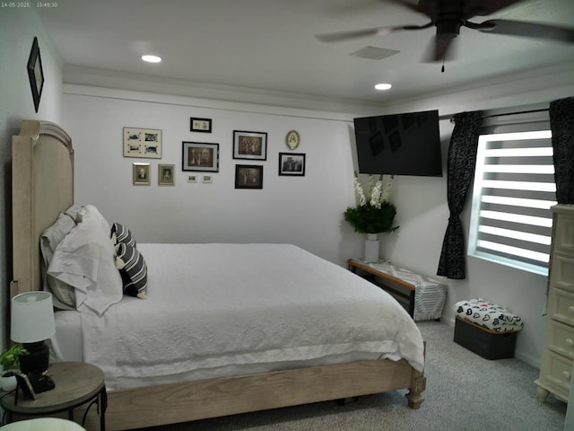 4301 County Road 156, Enterprise, AL 36330 - bedroom featuring carpet floors, ceiling fan, recessed lighting, and crown molding