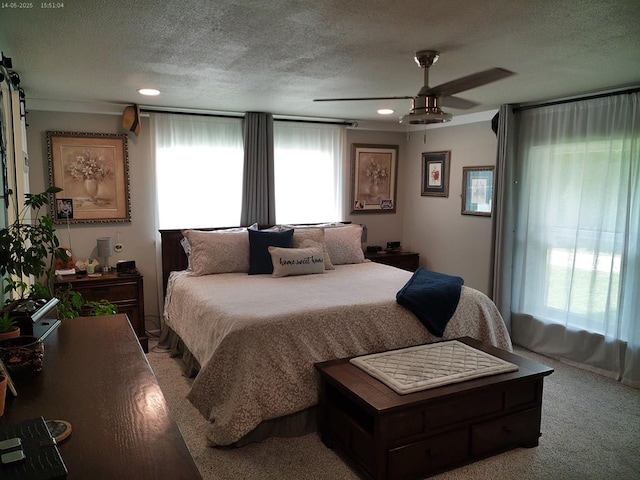 4301 County Road 156, Enterprise, AL 36330 - bedroom featuring multiple windows, a textured ceiling, light carpet, ceiling fan, and recessed lighting