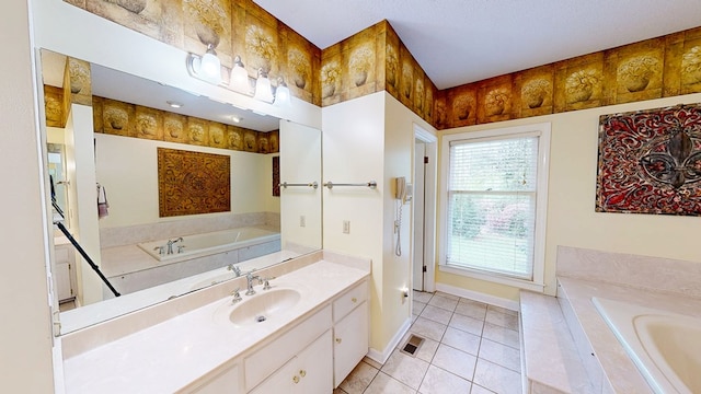 1109 Sanitary Dairy Rd, Cowarts, AL 36321 - full bathroom featuring tile patterned flooring, vanity, baseboards, visible vents, and a bath