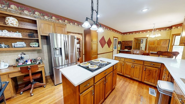 1109 Sanitary Dairy Rd, Cowarts, AL 36321 - kitchen featuring stainless steel fridge with ice dispenser, visible vents, light countertops, and light wood-style floors
