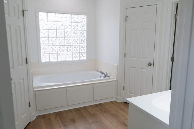 bathroom with a bath and wood-type flooring