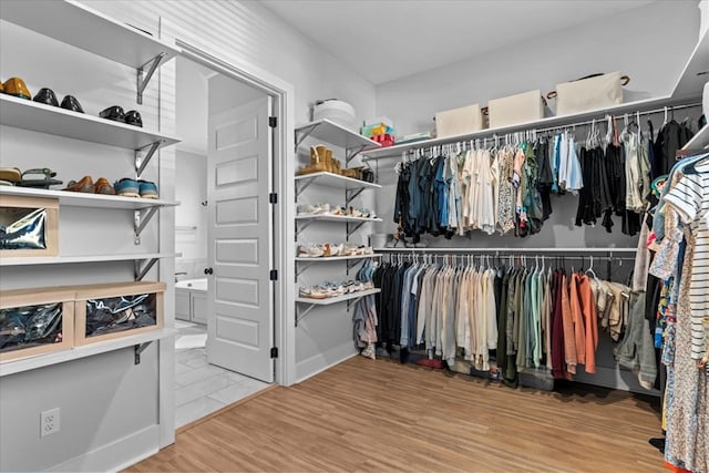 spacious closet featuring light hardwood / wood-style floors