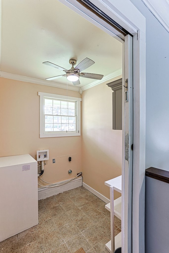 1810 Northside Dr, Dothan, AL 36303 - laundry room with washer hookup, ornamental molding, a ceiling fan, and baseboards