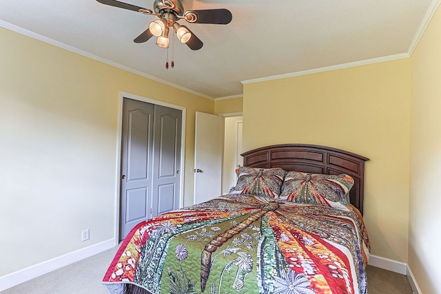 1810 Northside Dr, Dothan, AL 36303 - carpeted bedroom featuring crown molding, baseboards, a ceiling fan, and a closet