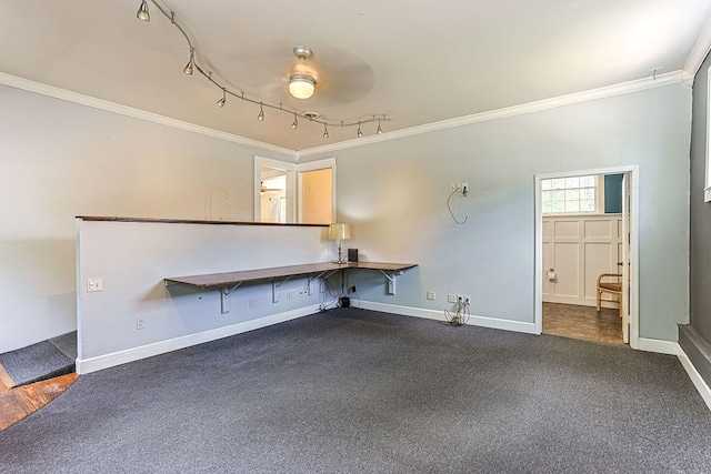 1810 Northside Dr, Dothan, AL 36303 - unfurnished room with ornamental molding, rail lighting, baseboards, and ceiling fan