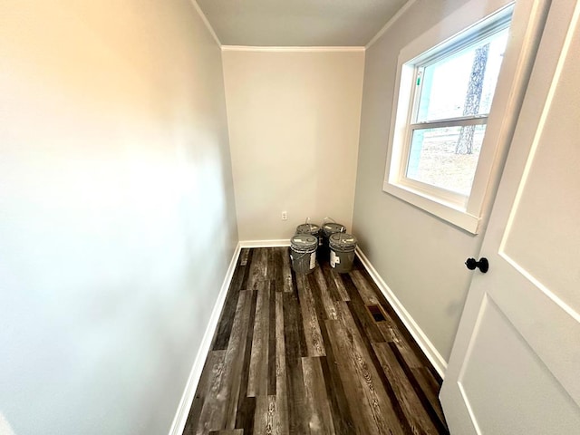 washroom featuring hardwood / wood-style flooring and ornamental molding