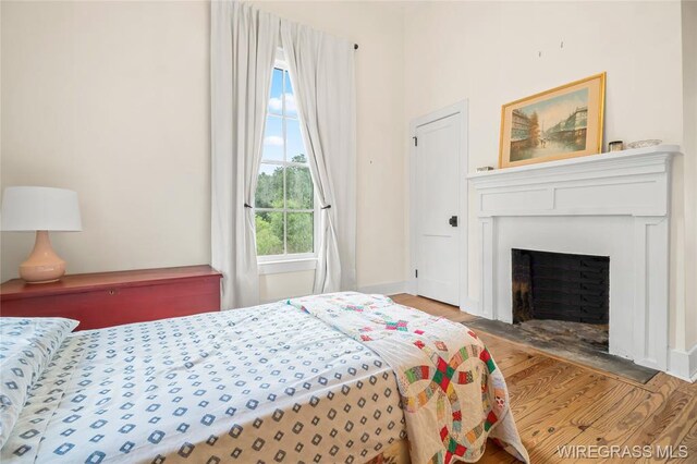 5606 Rocky Creek Rd, Ashford, AL 36312 - bedroom featuring wood finished floors and a fireplace with flush hearth