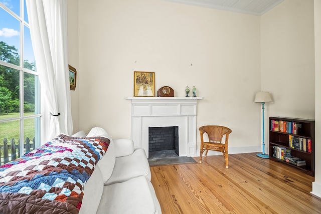 5606 Rocky Creek Rd, Ashford, AL 36312 - living room with light wood-style floors, a fireplace with flush hearth, and ornamental molding